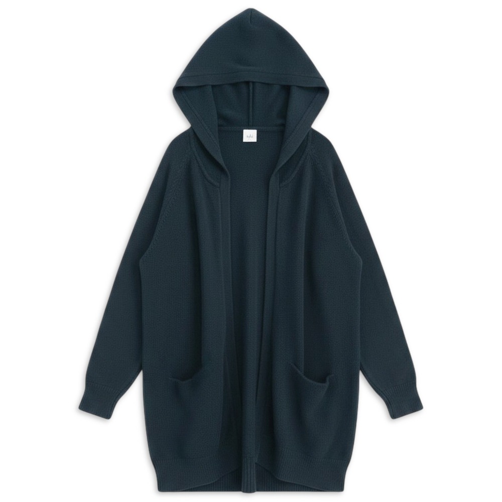 Cabi Hoodie Cardigan Womens Medium Navy Blue Cotton Blend Open Front Sweater